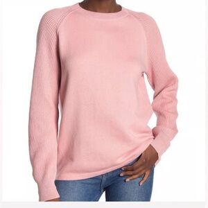 Vince Soft Pink Raglan Ribbed Knit Sleeve Sweater.   Size-Small. Soft Minimalist